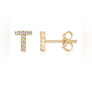 Sterling silver, 14k gold plated letter T earring